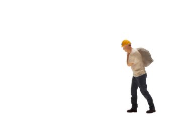 Miniature people worker isolated on white background with clipping path