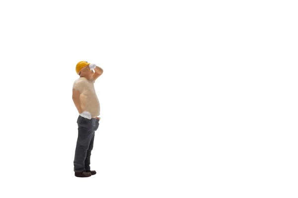 Miniature People Worker Isolated White Background Clipping Path — Foto de Stock