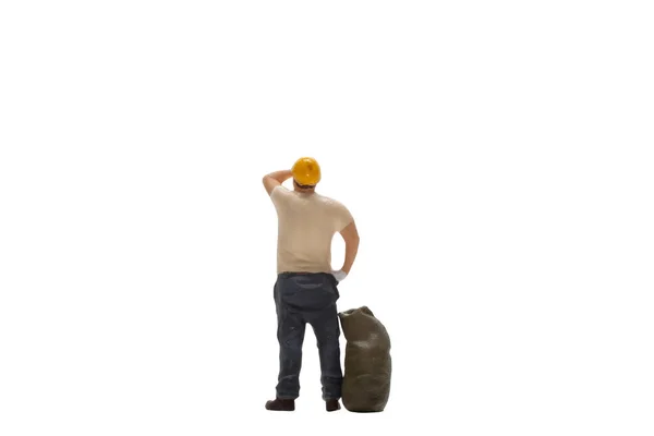 Miniature People Worker Isolated White Background Clipping Path — Stok fotoğraf
