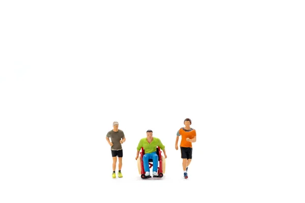 Miniatuur Mensen Met Een Handicap Gelukkig Vrienden Met Plezier Samen — Stockfoto