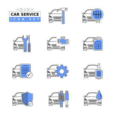 Vektör çizgisi simgesi kümeleri. Mobil kavramlar ve web uygulamaları için elementleri olan araba servisi. Otomotiv bilgi logosu ve pictogram koleksiyonları.