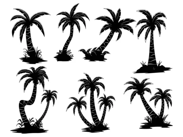 Set Silhouette Coconut Tree White Background Graphic Vector Element — Stockvektor