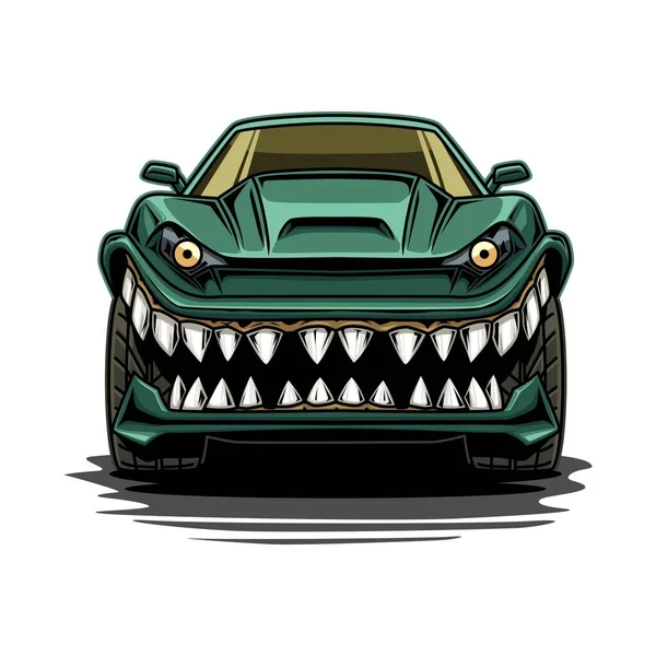 Illustration Spooky Muscle Car Green Color Scary Vibes Drawing Concept — Stok Vektör