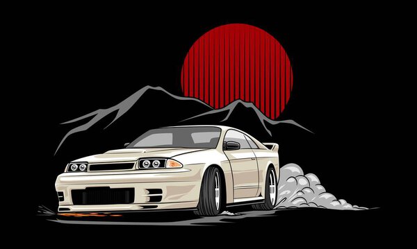 Иллюстрация дрифта Jaguar. Подходит для футболки и плаката. Эта иллюстрация предназначена для автолюбителей jdm. Автомобильная коллекция.