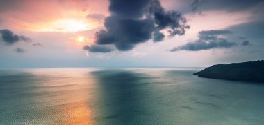 panoramik deniz manzarası üzerinde gündoğumu, Kırım