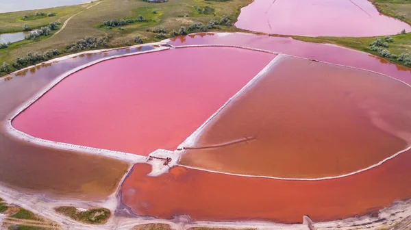 Vista Aérea Calma Increíble Lago Rosa Disparo Dron Ojo Pájaro Imagen de stock