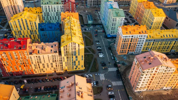 Aerial View Colorful Red Green Blue Yellow Buildings City Street — Stock Photo, Image