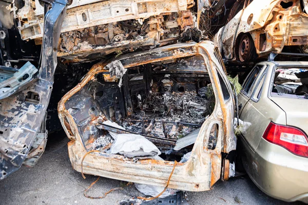 Irpin Kyiv Region Ukraine 2022 Car Graveyard Shot Cars Civilians — Stock Photo, Image