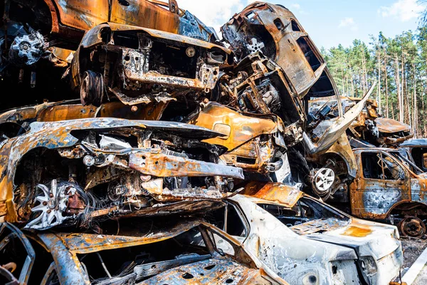 Irpin Kyiv Region Ukraine 2022 Car Graveyard Shot Cars Civilians — Stock Photo, Image