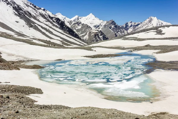 Turkuaz Donmuş Göl Shingo Nın Yüksek Rakımlı Geçidinde Büyük Himalaya — Stok fotoğraf