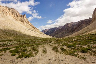 Beautiful landscape of the barren wilderness of the mountains of the Zanskar region in Ladakh in the Indian Himalaya.