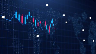 financial business diagram with chart And the stock number shows profit and loss all the time. Full HD 3D dark blue finance animation
