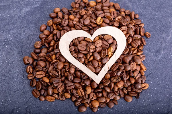 Coffee Beans Copy Space Background Heart Shaped Food Frame — Zdjęcie stockowe