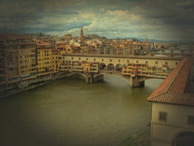 Vintage kartpostal köprü ponte Vecchio, florence, İtalya