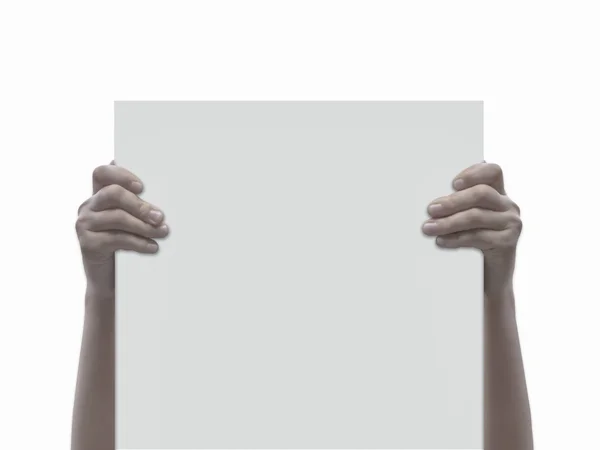 Hands holding paper isolated on white — Stock Photo, Image
