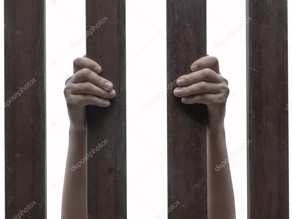 Hands holding bars isolated on white background