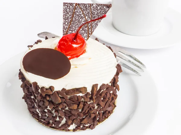 Pastel de chocolate con plato de chocolate para la redacción — Foto de Stock