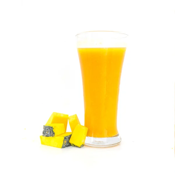 Glass of yellow pumpkin juice and pumpkin — Stock Photo, Image
