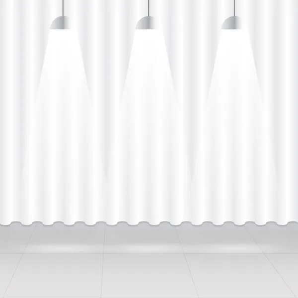 Chambre avec rideau blanc et sol carrelage — Image vectorielle