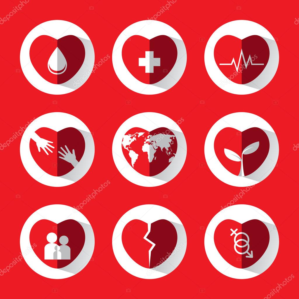 Red heart icon set with idea and concept.vector.