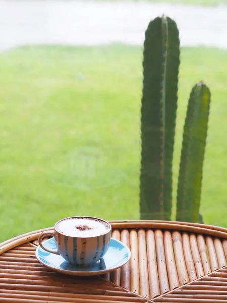 Tasse Café Cappuccino Avec Surface Mousse Lait Sur Une Table — Photo