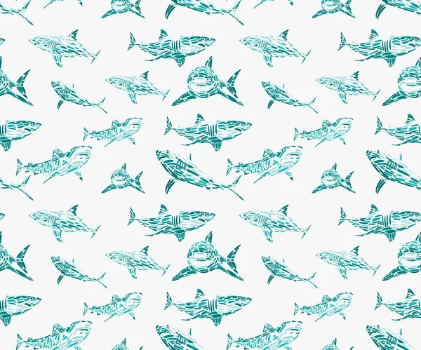Illustration Numérique Motif Thème Requin Couleurs Vertes — Photo