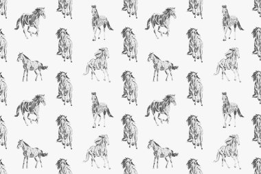 At teması deseninin gri renklerle dijital illüstrasyonu