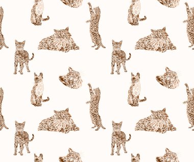 Kedi temasının kahverengi renklerdeki dijital illüstrasyonuName