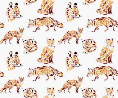 Kırmızı tilkilerin dijital resimlendirmesi tema deseni renkleri