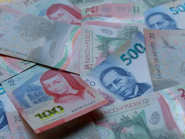 Přístup Mexickým Bankovkám Různé Nominální Hodnoty Pozadí Struktury — Stock fotografie