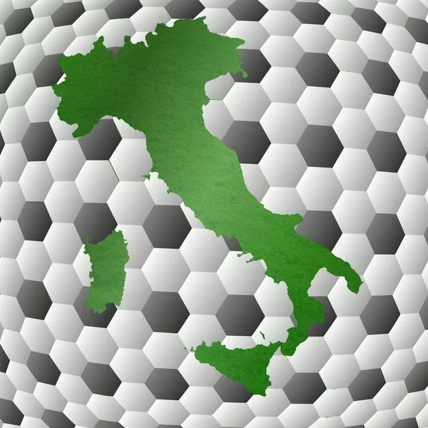 Digitális Illusztráció Térkép Olaszország Zöld Háttérben Hatszögletű Egy Focilabda — Stock Fotó