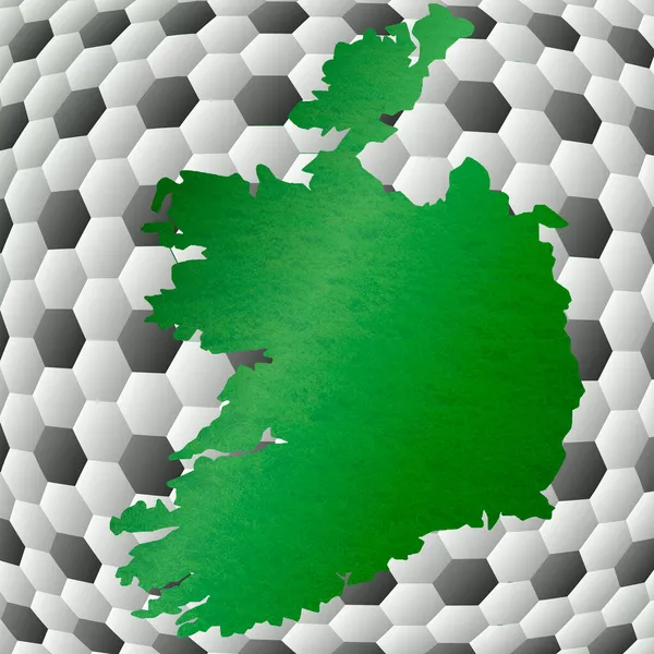 Cyfrowa Ilustracja Mapy Irlandii Zielonym Tle Sześciokątami Piłki Nożnej — Zdjęcie stockowe