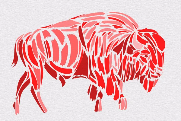 模仿绘画笔划的抽象时尚插图 形成野牛的轮廓 — 图库照片