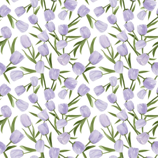 açık mor renkli ve beyaz arkaplanlı lale çiçeği çizimleri ile dijitalsiz desen