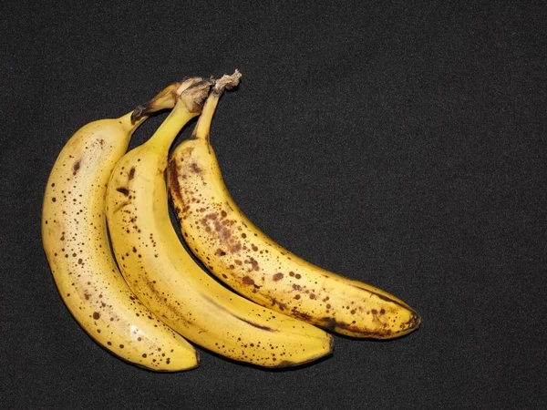 Three Ripe Bananas Bunch Black Background — Stock Photo, Image