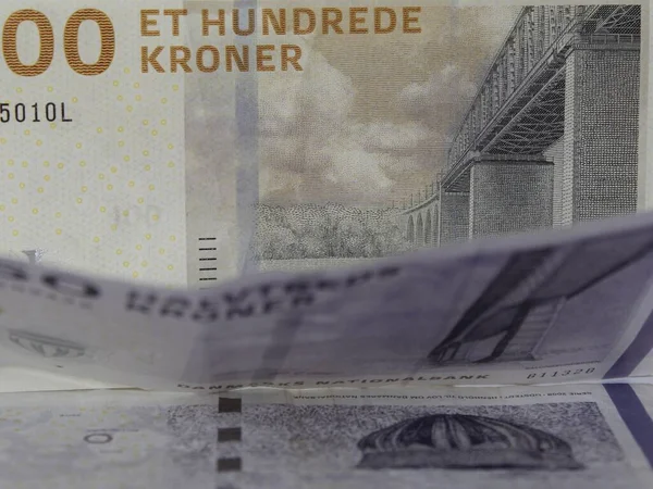 Approach Danish Banknotes Different Denomination Falling Stacked — Zdjęcie stockowe