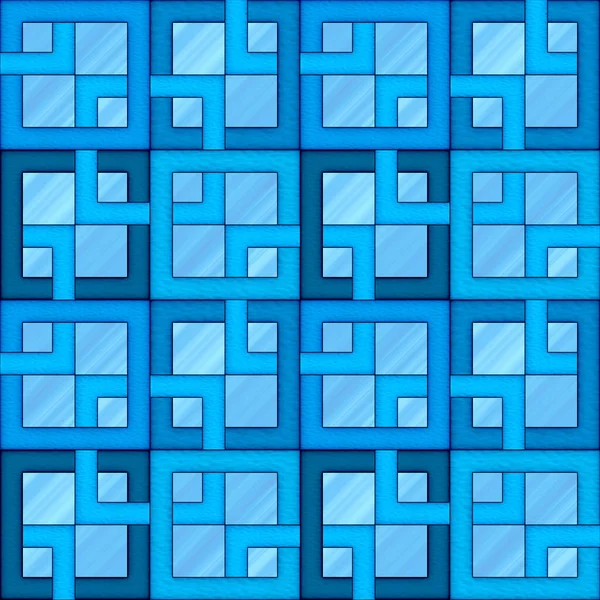 Digital Illustration Square Pattern Blue Colors Stained Glass Style — Fotografia de Stock