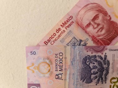 Masada 50 pesoluk eski ve yeni Meksika banknotları var.