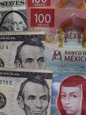 Meksika banknotlarına ve Amerikan dolarlarına yaklaş.