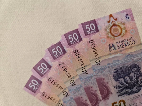 Ułożone Meksykańskie Banknoty Nominale Pesos — Zdjęcie stockowe