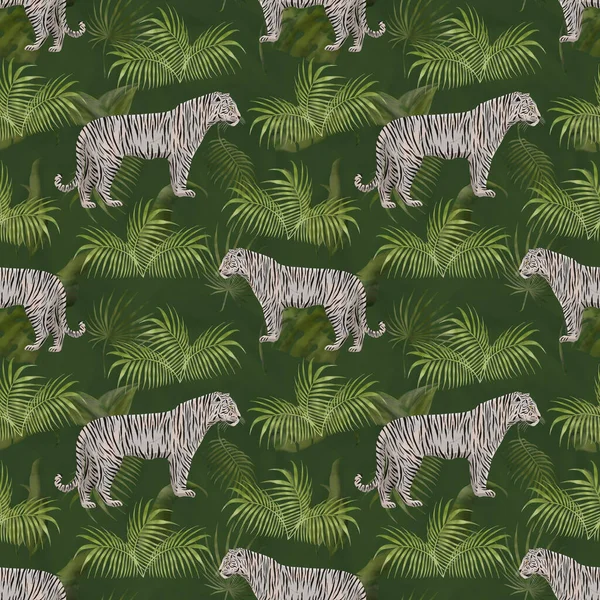 Beyaz kaplanların ve tropikal bitki örtüsünün kusursuz deseni