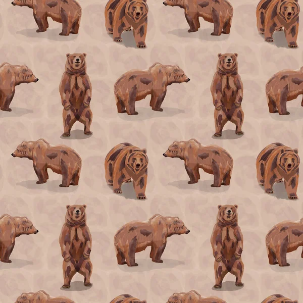 Цифровой Бесшовный Рисунок Коричневыми Медведями Текстурой Краски — стоковое фото