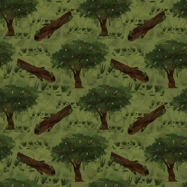 Digitales Nahtloses Muster Mit Bäumen Und Stämmen — Stockfoto