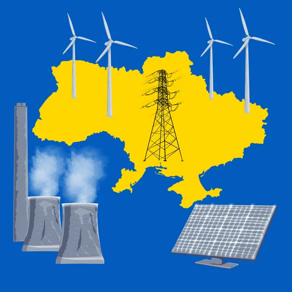 Ukraine Kaart Met Elektriciteitsdistributie Systeem Pictogram Tekening — Stockfoto