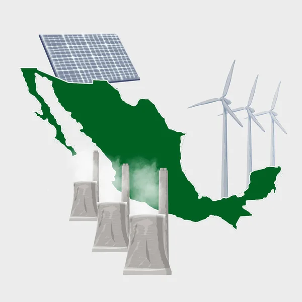 Mexico Mapa Con Sistema Distribución Electricidad Icono Dibujo —  Fotos de Stock