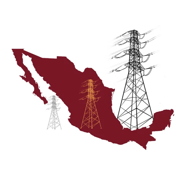 带有配电系统塔图的墨西哥地图 — 图库照片