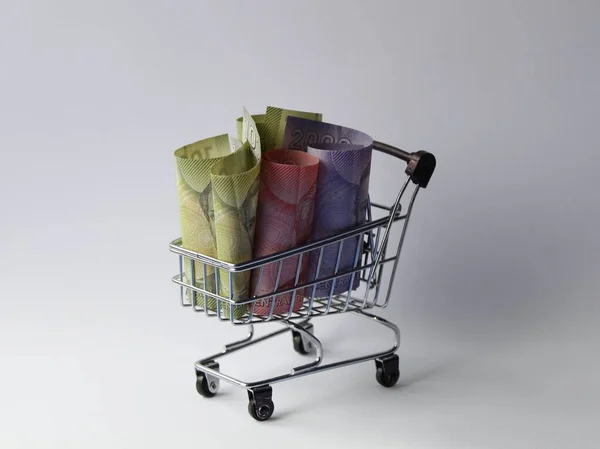Chilean Banknotes Shopping Cart White Background — Stock Photo, Image