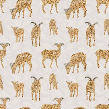 Soyut biçimdeki mouflon ramları ile dijitalsiz desen