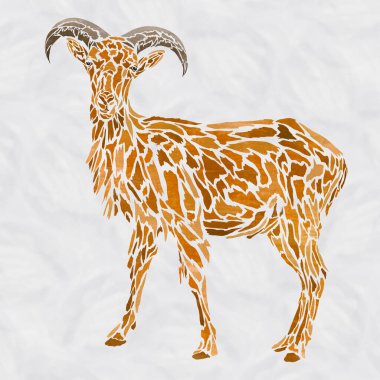 Soyut biçim ve kahverengi renkte izole bir mouflon ram 'ın dijital çizimi