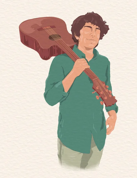 stock image digital drawing of a guitarist musician in green and brown colors